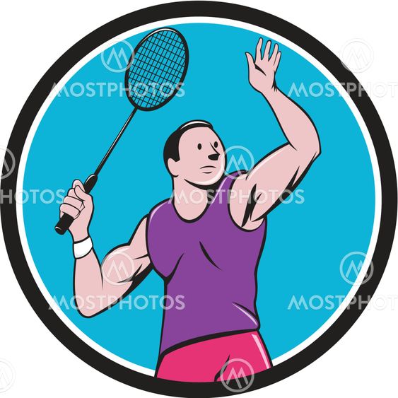 Badminton Player Racquet Striking Circle Cartoon