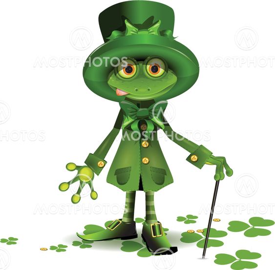 frog in a suit of Santa Patrick