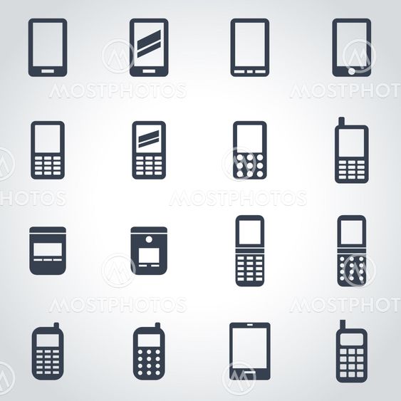 Vector black mobile phone icon set
