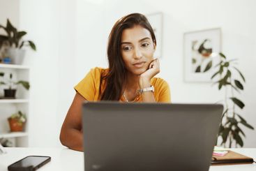 Woman, laptop and project for remote work from home...