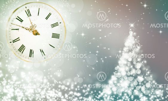 New Year's at midnight and Christmas tree