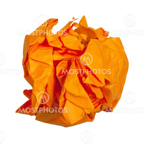 crumpled ball from orange paper isolated
