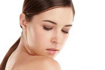 Beauty, studio or shoulder of woman with skincare,...
