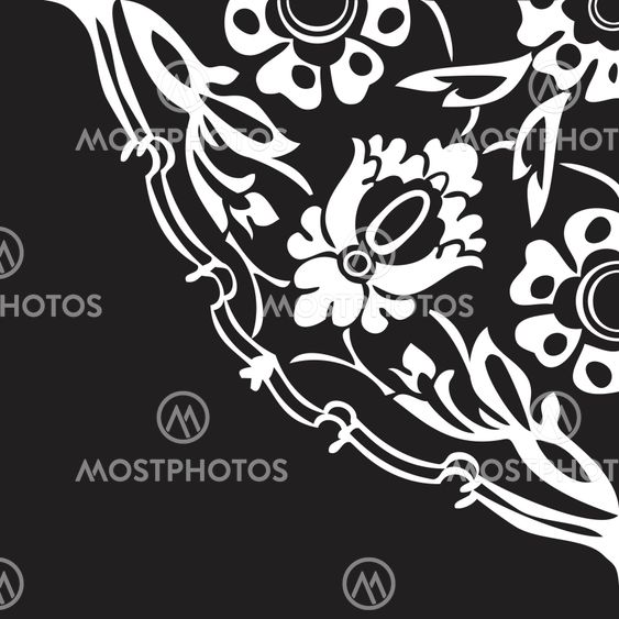 Black and white round floral border corner abstract background vector