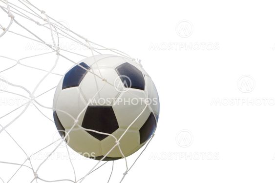 soccer ball in net on white