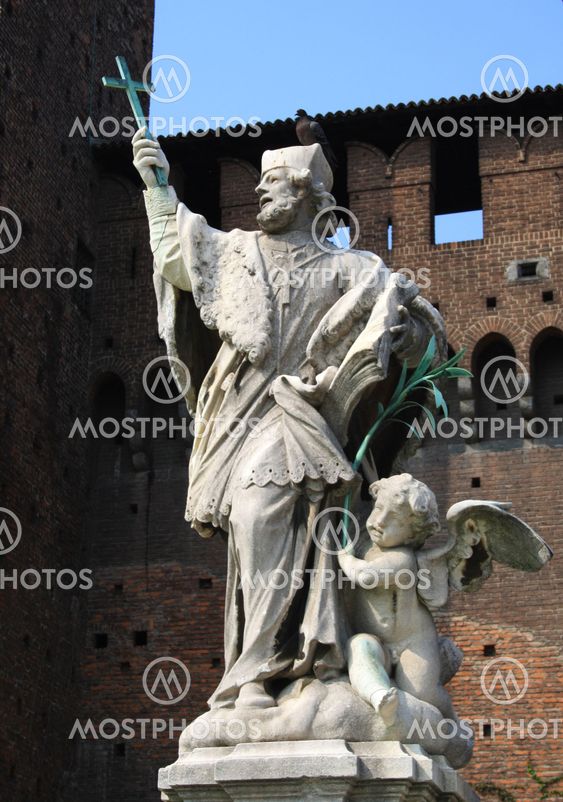 A photo of statue on the Castle Sforzesco
