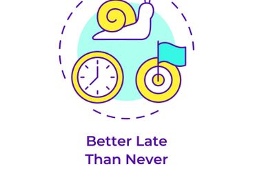 Better late than never multi color concept icon