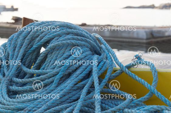 Blue nylon rope in the harbor