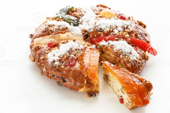 Christmas Bolo Rei or King Cake Over White