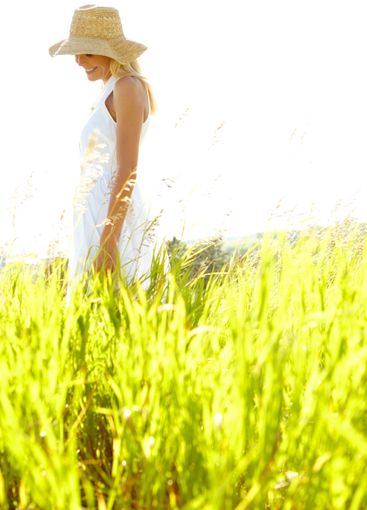 Fashion, smile and spring with woman in countryside for...