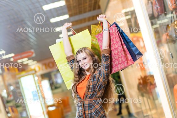 portrait of a beautiful woman in a shopping center