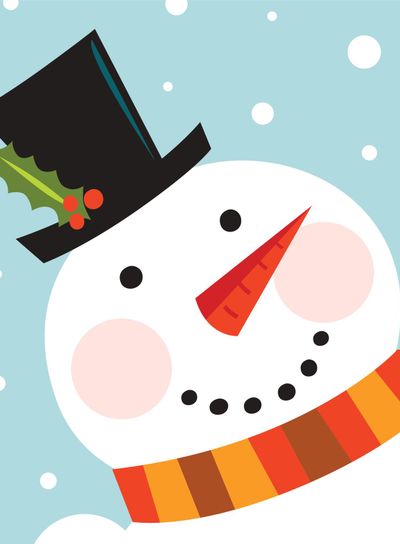 Cute happy Snowman face with snowing background