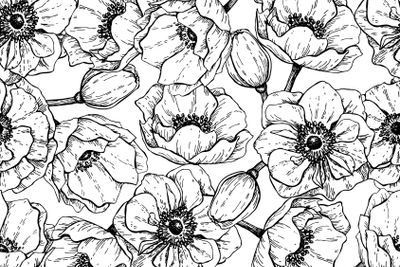 Vector vintage anemone seamless pattern. Hand drawn...