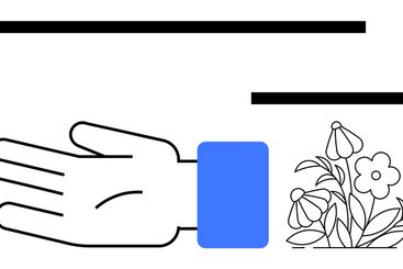 Outstretched Hand and Blooming Flowers with Bold Lines,...