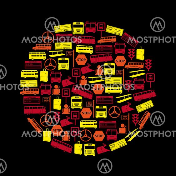 bus transport icons in circle eps10