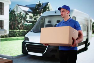 Truck Mover Unloading Van Carrying Boxes