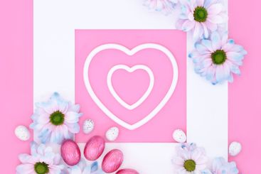 Easter Egg and Spring Flower Romantic Background Border...