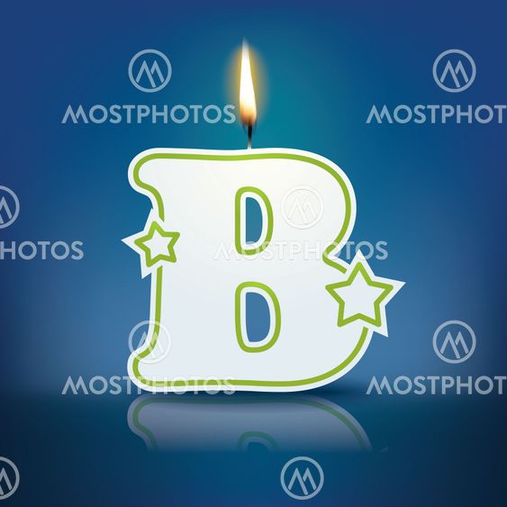 Candle letter B with flame
