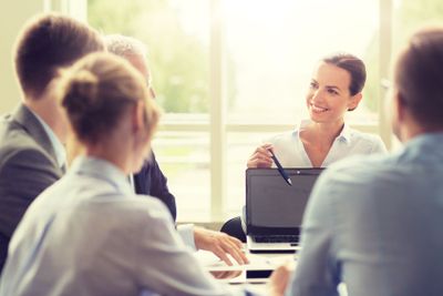 business people with laptop meeting in office