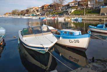 Sunset panorama of the port of Sozopol, Bulgaria