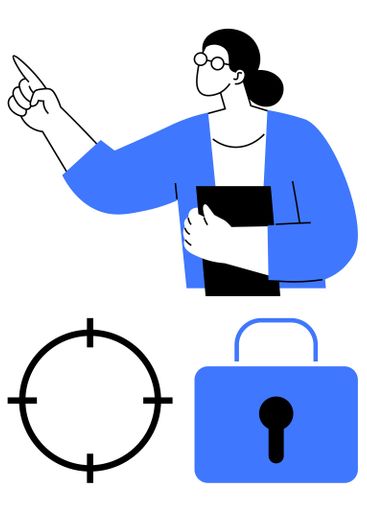 Businesswoman pointing direction with notebook,...