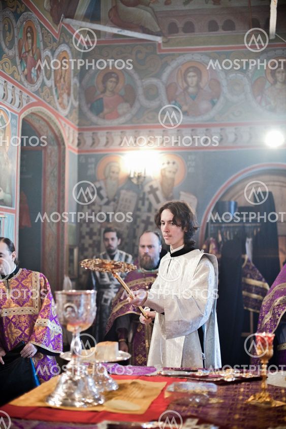 MOSCOW - MARCH 14: Orthodox liturgy with bishop Mercury in High Monastery of St Peter in Moscow on March 14, 2010 in Moscow
