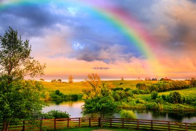 Rainbow over countryside