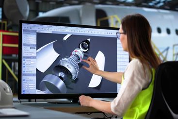Female Technician Designing 3D Models for Aircraft...