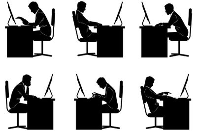 Six businessmen silhouettes