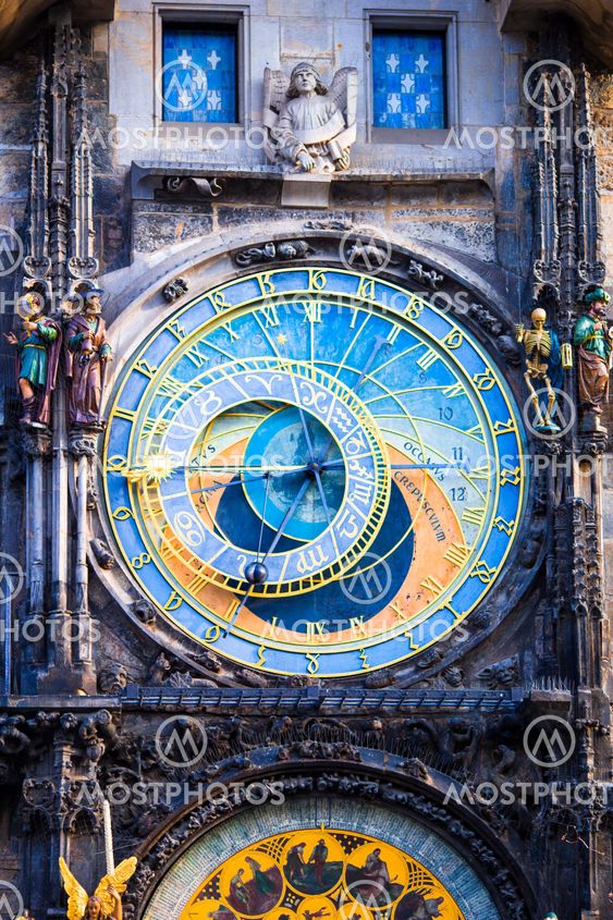 Astronomical Clock Orloj closeup in Czech Republic,...