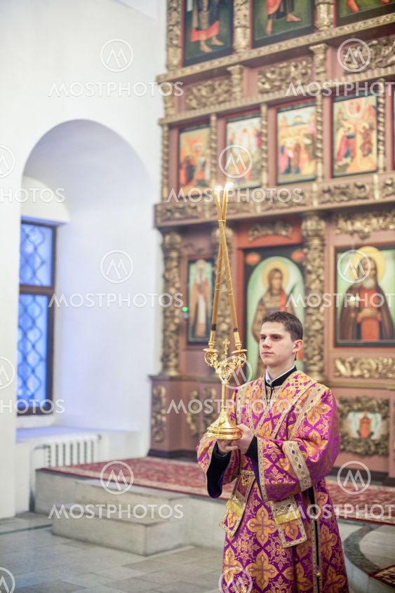 MOSCOW - MARCH 13: Orthodox liturgy with bishop Mercury in High Monastery of St Peter in Moscow on March 13, 2010 in Moscow