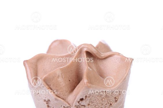 Close up image of chocolate ice cream cone.