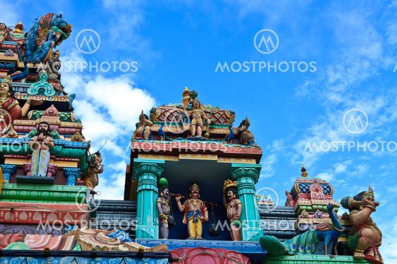 Close up of SRI ARULOLI THIRUMURUGAN Temple with blue sky , Penang Hill Malaysia