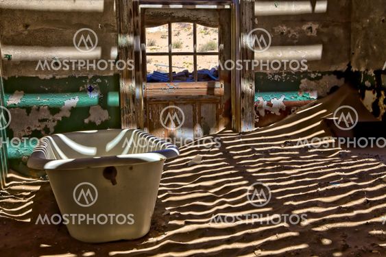 a bathroom at kolmanskop ghost town near luderitz namibia africa