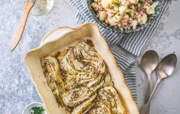 Oven baked fennel with cold cauliflower salad with red...