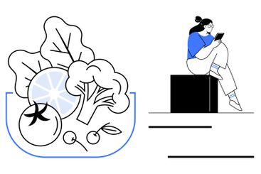 Woman Sitting on Block Using Tablet, Next to Healthy...