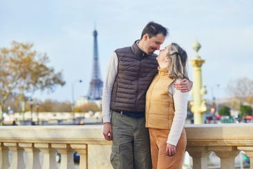 Happy romantic couple spending time together on a fall...