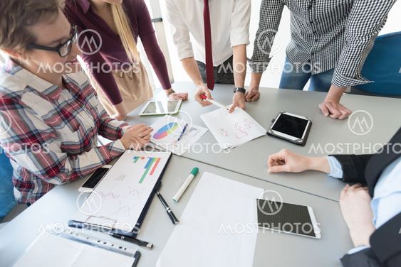 top view of business people group brainstorming on meeting