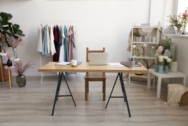 Empty home office workplace with cozy interior design