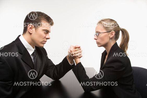 Man against woman.