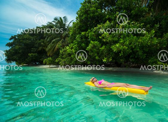 Woman on an air mattress