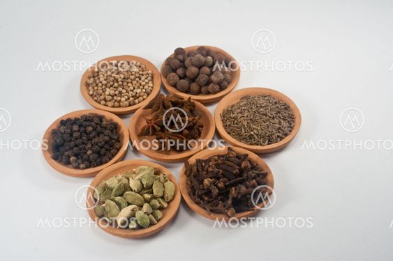 Seven bowls of spices