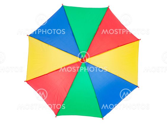 colorful umbrella, isolated on white, top view