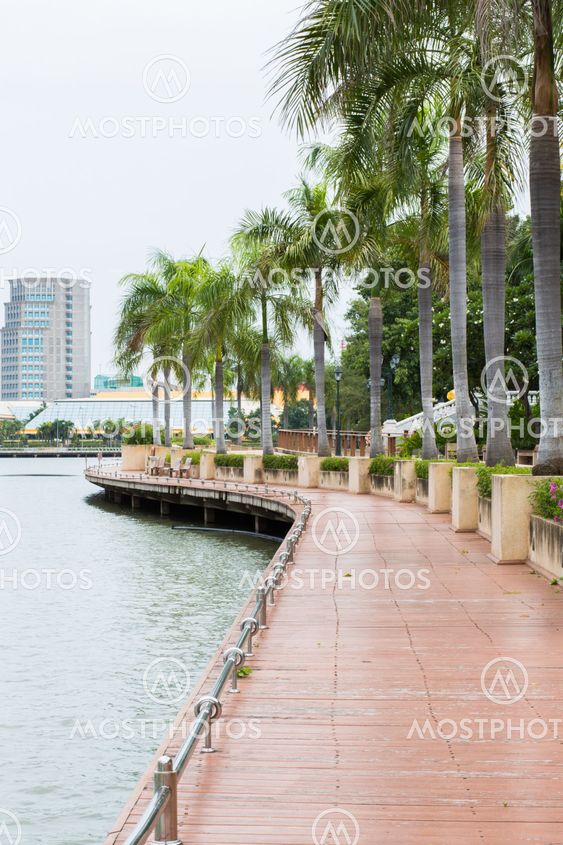 walkway beside the lake in Bangkok public park