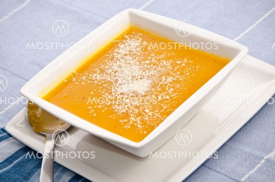 Pumpkin soup with parmesan cheese