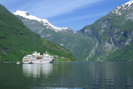 Ship in the ocean, Geiranger Fjord