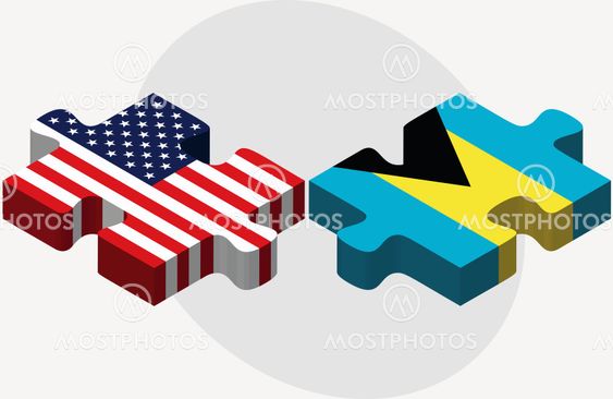 USA and Bahamas Flags in puzzle