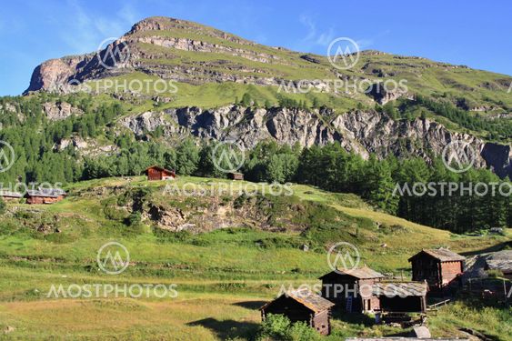 view of tourist trail near the Matterhorn in the Swiss Alps
