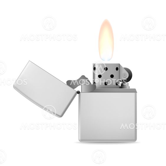 Lighter with flame.