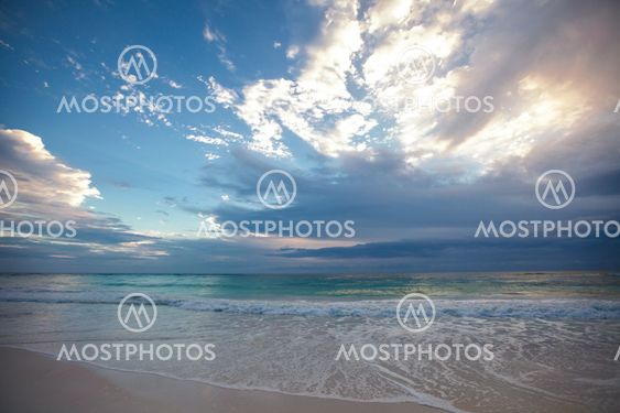 Amazing dawn on the beach in Mexico
